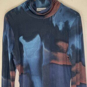 MICHAEL STARS Los Angeles "Clara" Blue & Brown Turtleneck Top: NWOT! Size Large